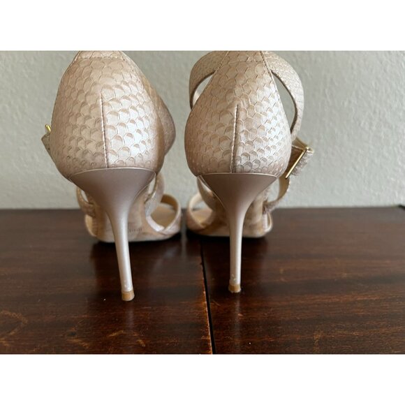 Jimmy Choo London Womens Stiletto Heels Beige Sz US9/Eur 39 Strappy Snake Textur - Picture 12 of 15